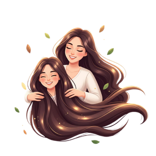 Mother massaging daughter's long shiny hair